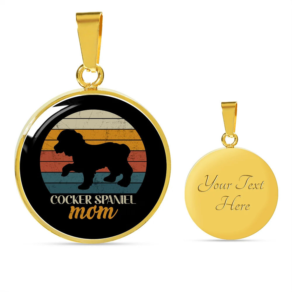 Cocker Spaniel Mom Personalized Engraved Gold Circle Necklace Custom Name Date